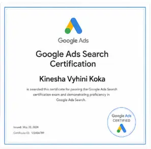 certificate vyhini top digital marketing services in hyderabad